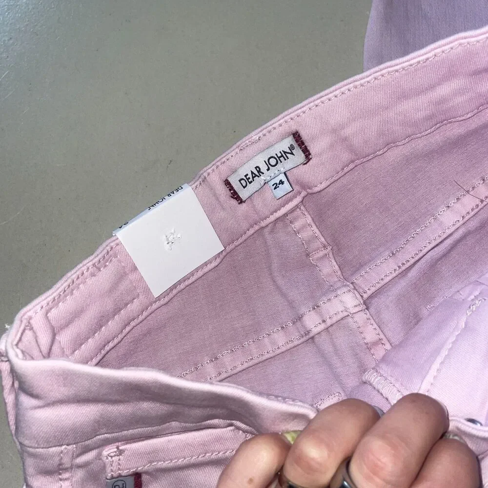 Dear John Denim High Rise Raw Ankle Skinny Jeans Pink Purple Size 24